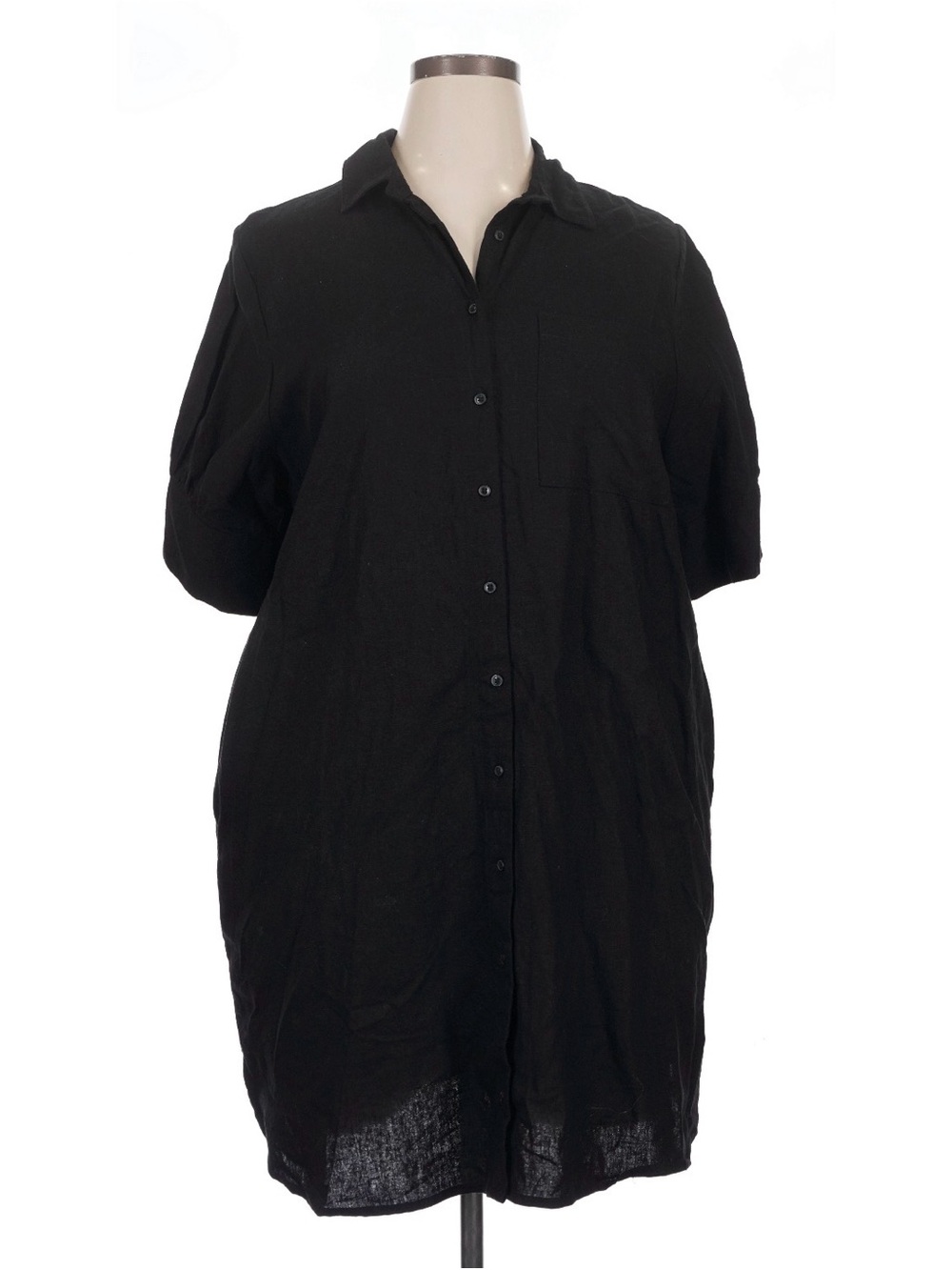 Old Navy Women’s Button Down Shirt Dress Black XL Linen Blend EUC